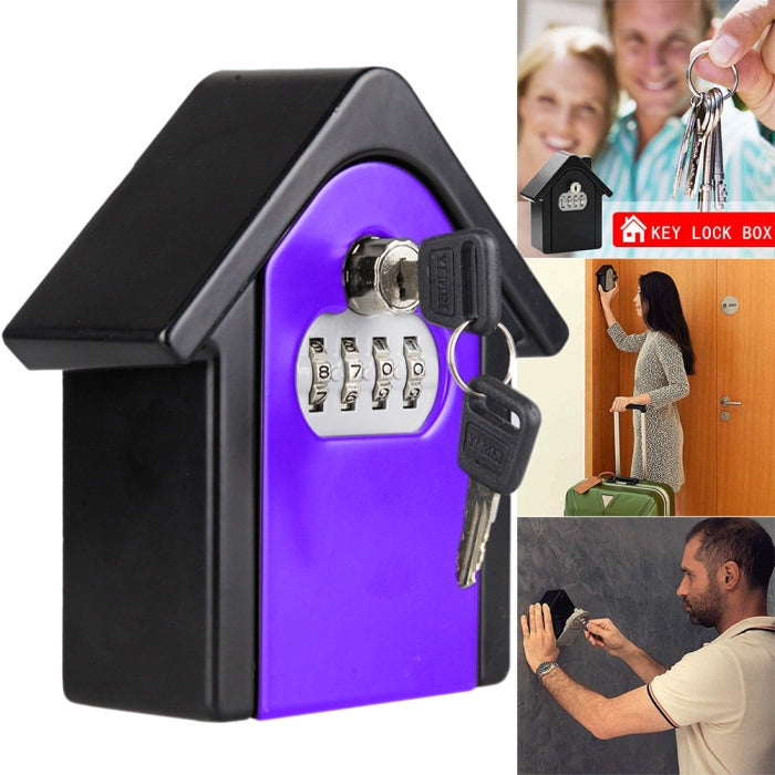 Purple hut-shaped key lock storage box with keypad and 1 key