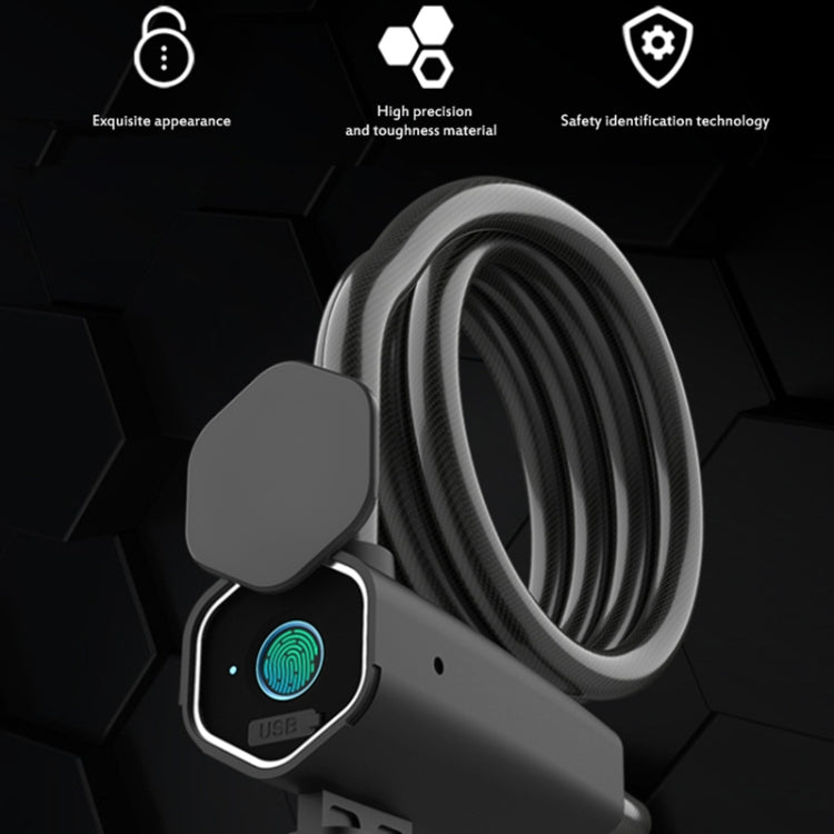 Fingerprint car lock with coiled rope cable and blue-lit sensor on lock module