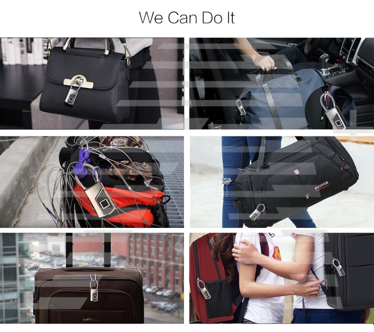Anytek smart fingerprint padlock attached to luggage handle, braided cable and sensor panel