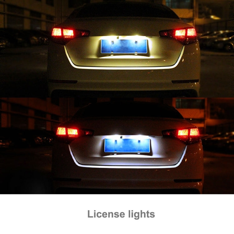 Pair of LED festoon bulbs lighting the license area with bright white glow
