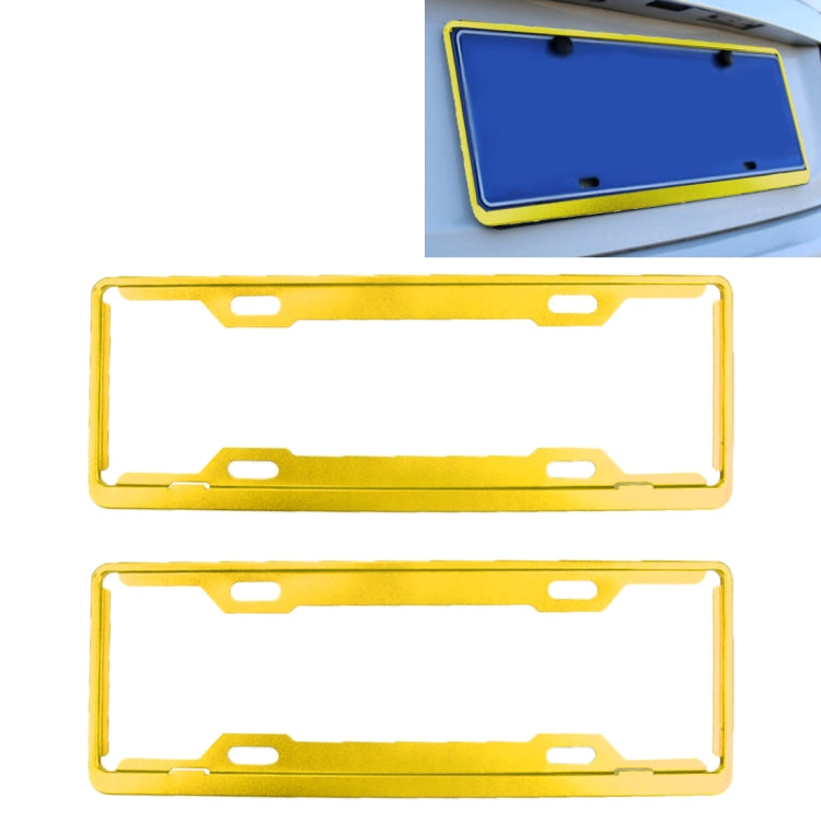 Set of 2 yellow universal license plate frames, aluminum alloy, with mounting holes
