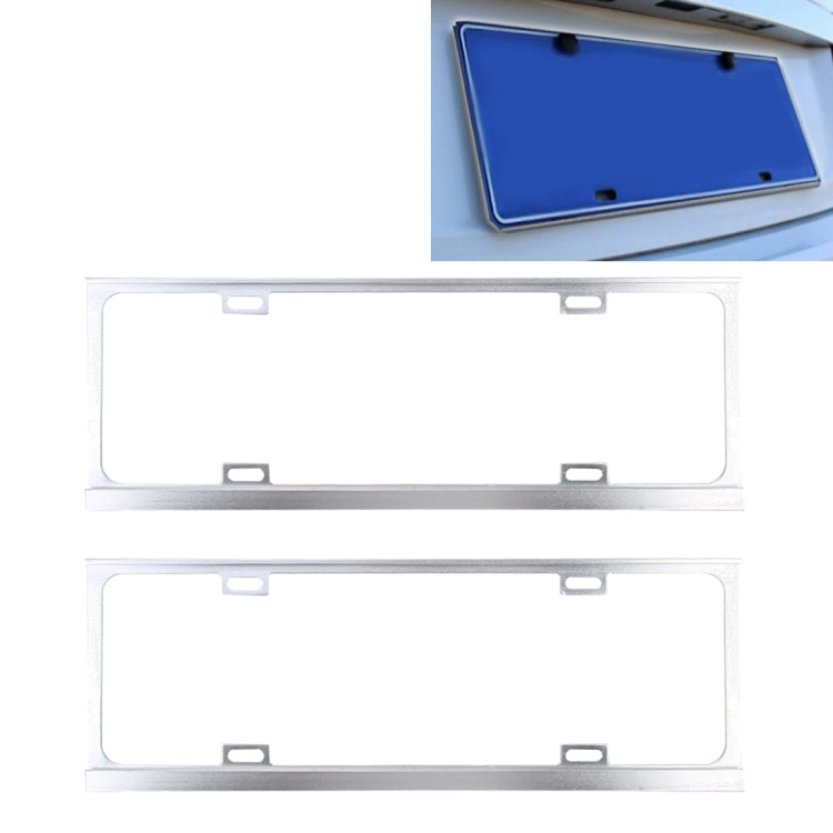 Set of 2 universal license plate frames in silver color, with mounting holes and slots