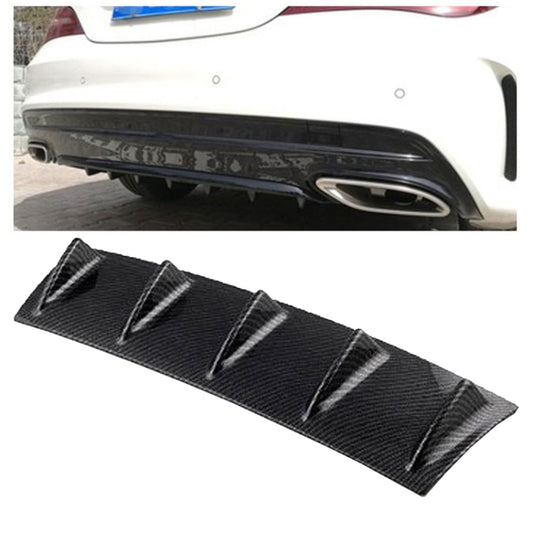 Carbon fiber-style rear bumper lip diffuser with five shark-fin vent fins