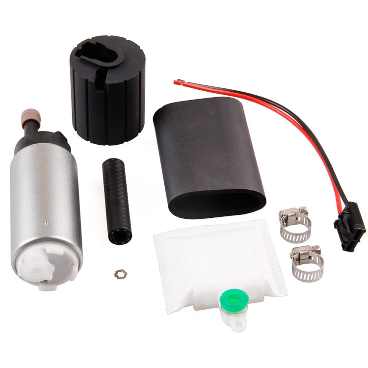 High pressure in-tank fuel pump kit with pump, fittings, wires, and wiring clips