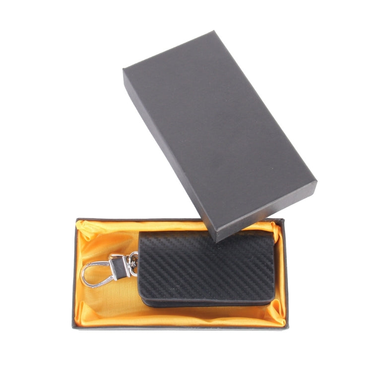 Carbon fiber texture key wallet in black gift box with lid