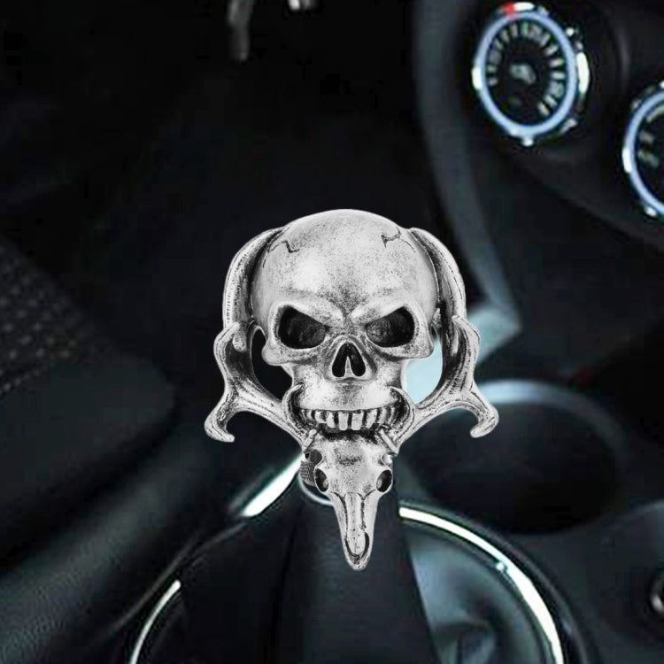Silver skull-shaped gear shift knob cover with double-head design