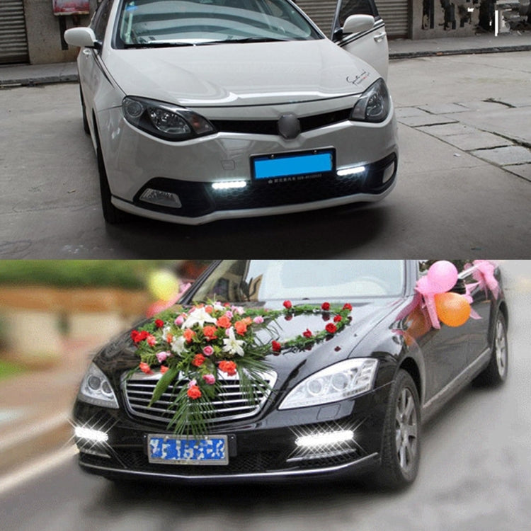 Car front with slim LED day running lights glowing
