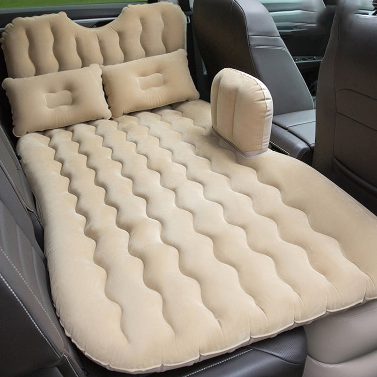 Inflatable car air bed mattress, beige wave chambers with matching pillow headrests