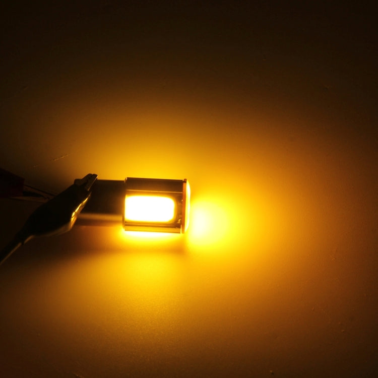 Yellow COB LED car turn bulb lit with bright rectangular glow