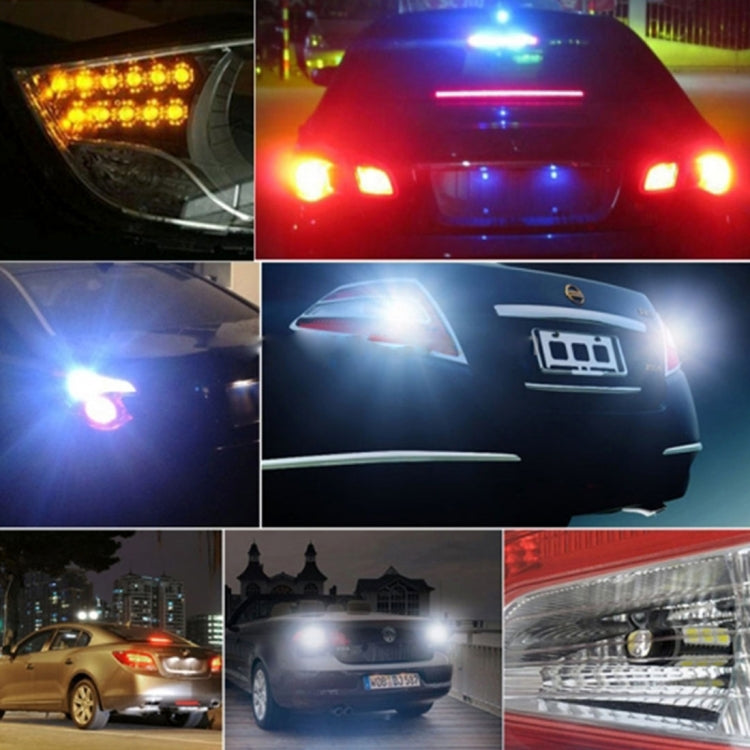 Car light collage showing multiple LED colors: blue, red, white and yellow