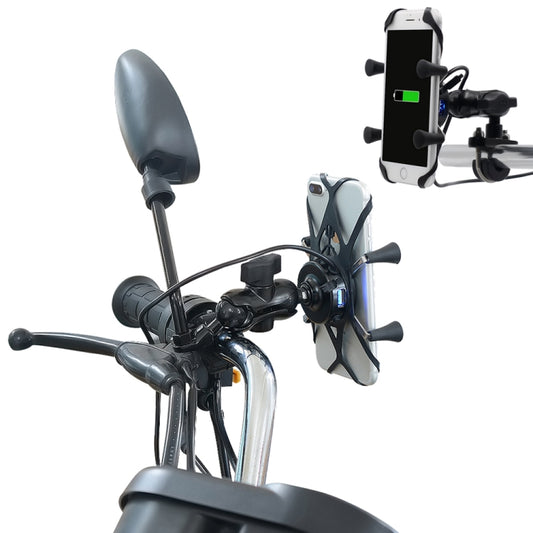 Motorcycle X Shape Aluminum Alloy Phone Bracket 5V 2.1A Phone Charger, CS-416A3