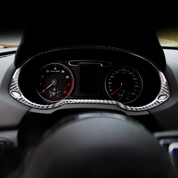 Carbon fiber dashboard instrument frame sticker around gauge cluster with silver border