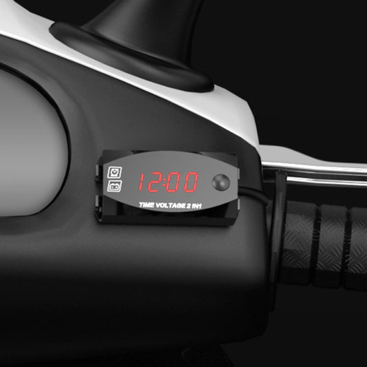 Motorcycle Multi-functional 2 in 1 Digital Display Voltmeter + Electronic Clock, 6-30V IP67