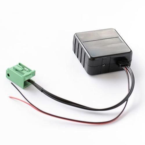 Car Bluetooth AUX adapter module with green connector and black control box