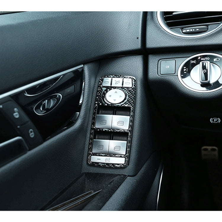 Carbon-fiber window lift panel sticker set installed on car door control area