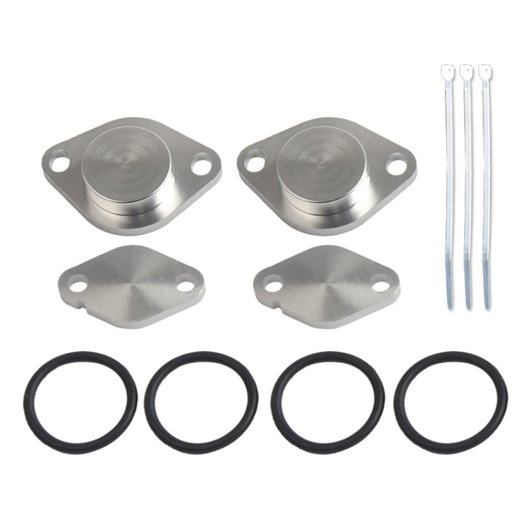 EGR blanking kit contents: two aluminum caps, two mounting plates, four O-rings, bolts