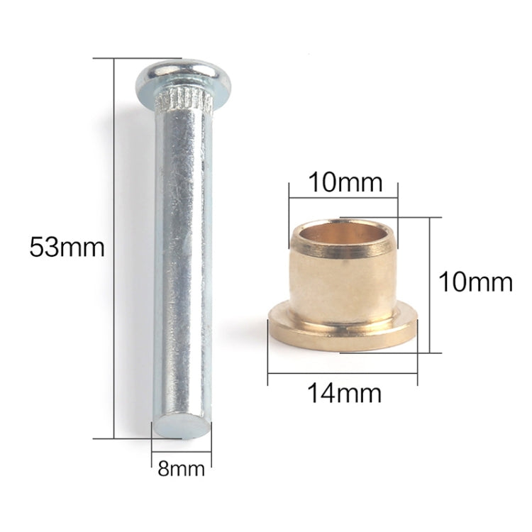 Door hinge bushing pin with bronze sleeve; size 53mm tall, 10mm top, 14mm base