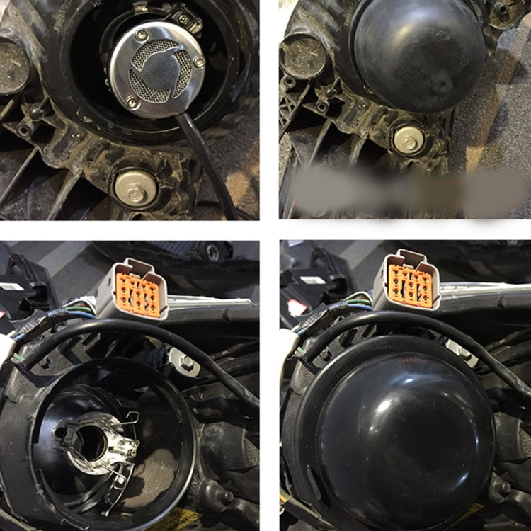 Black headlight dust cover dome cap installed; close-up view near wiring connector