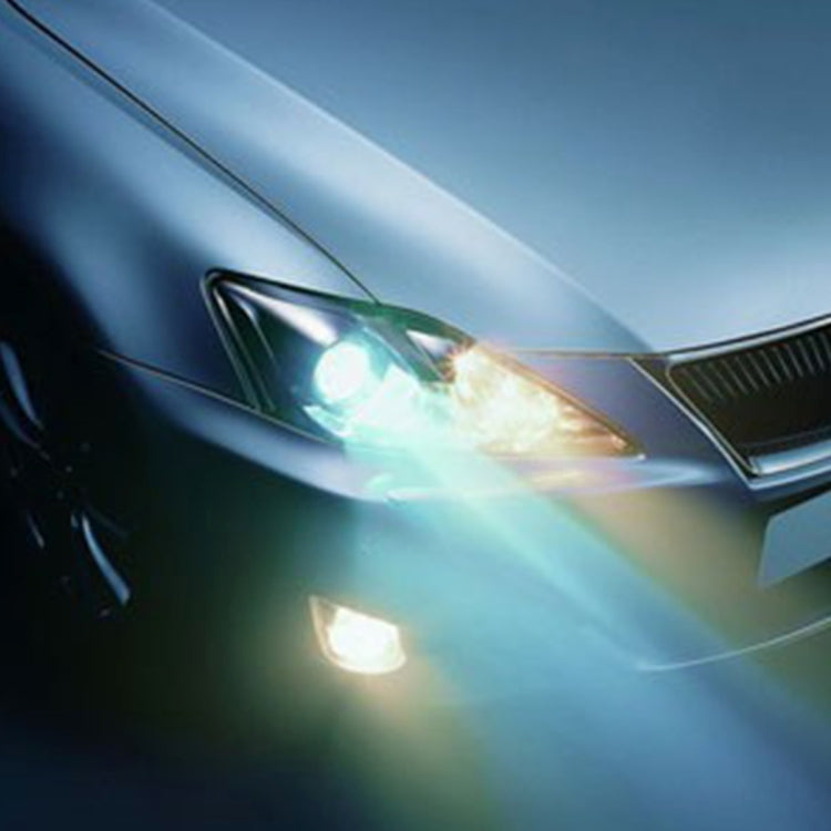 Vehicle front headlight beam with bright blue-white HID glow
