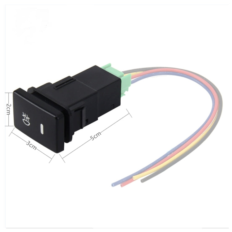Car fog light indicator switch with wiring harness and green terminal, black switch panel