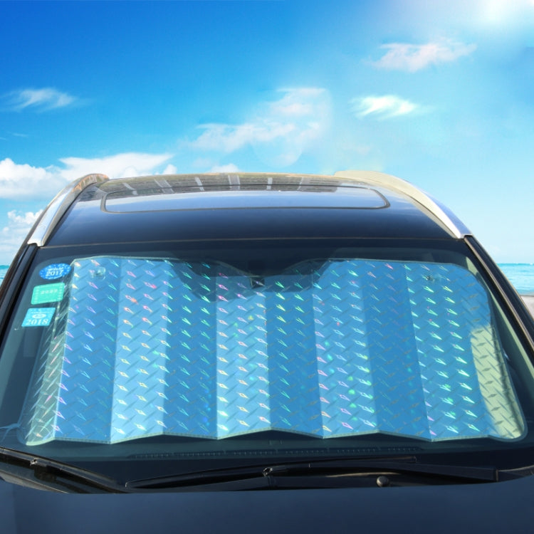 Blue pleated windshield sunshade cover for front car glass with diamond pattern