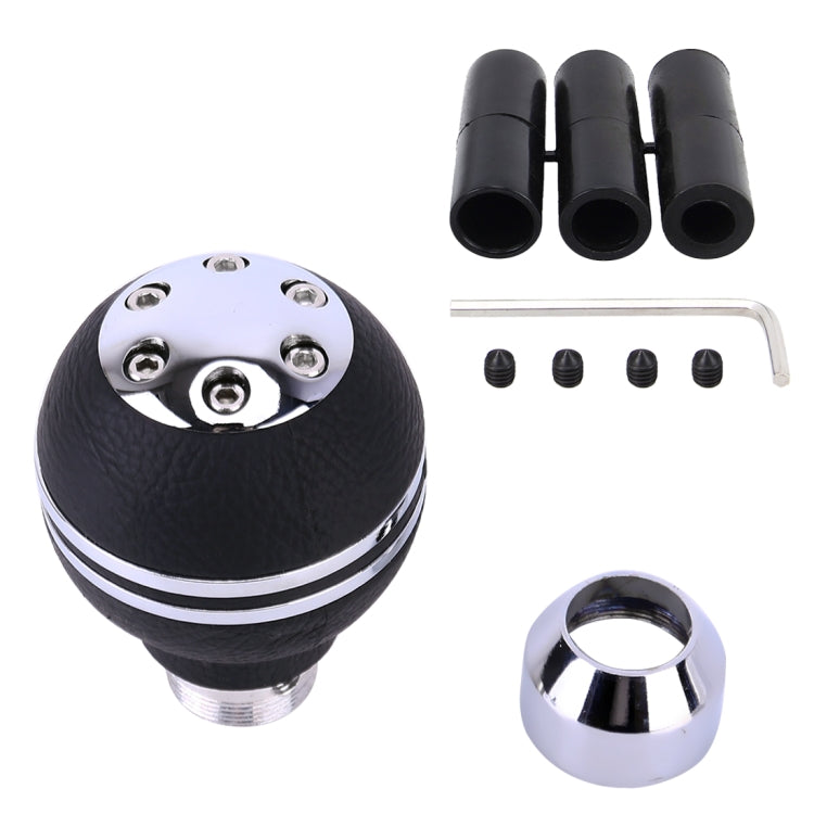 Black leather ball gear shift knob cover with chrome base plus mounting hardware