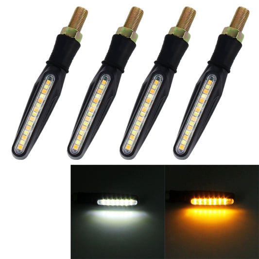 4 PCS DC 12V Motorcycle 15-LED Yellow + White Light Marquee-LED Turn Signal Indicator Blinker Light, 15-LED