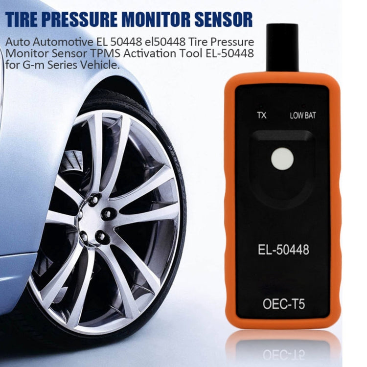 Orange TPMS activation tool with TX, LOW BAT, and EL-50448 on front display