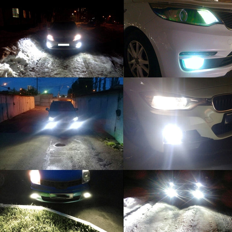 Car fog light LED bulbs producing a bright white beam from the front