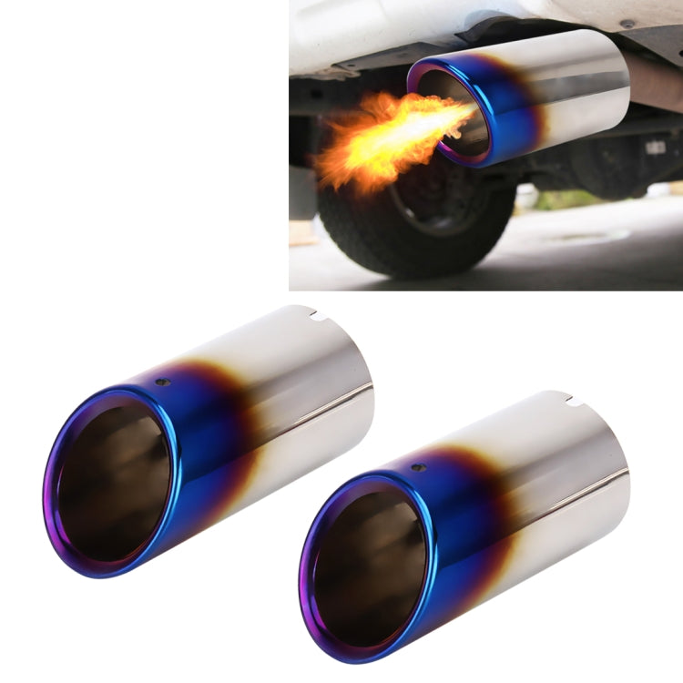 Blue-tinted stainless steel exhaust tail muffler tip, 2-pack; round outlet