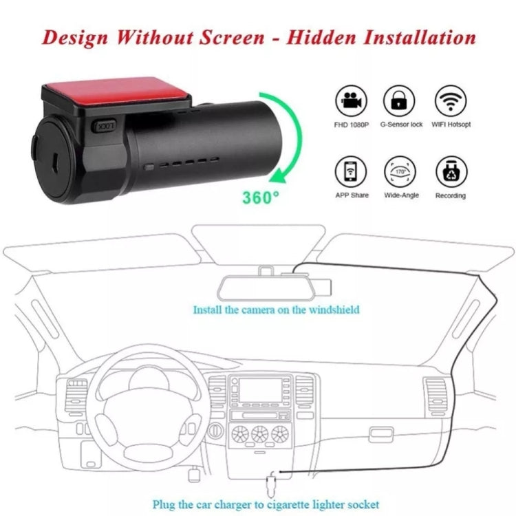 Screenless dash camera with red top cover, hidden install and 360-degree view