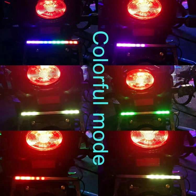 Motorcycle rear light set with colorful LED strips across multiple lighting patterns
