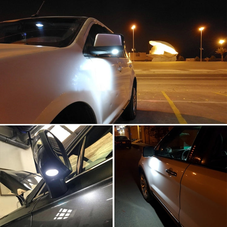 LED mirror puddle light set, bright white glow on side rear-view mirror