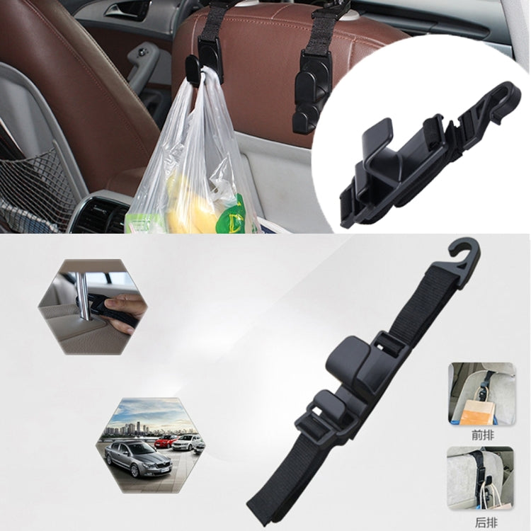 Adjustable car headrest hook with black strap mount for hanging items, SD-2512