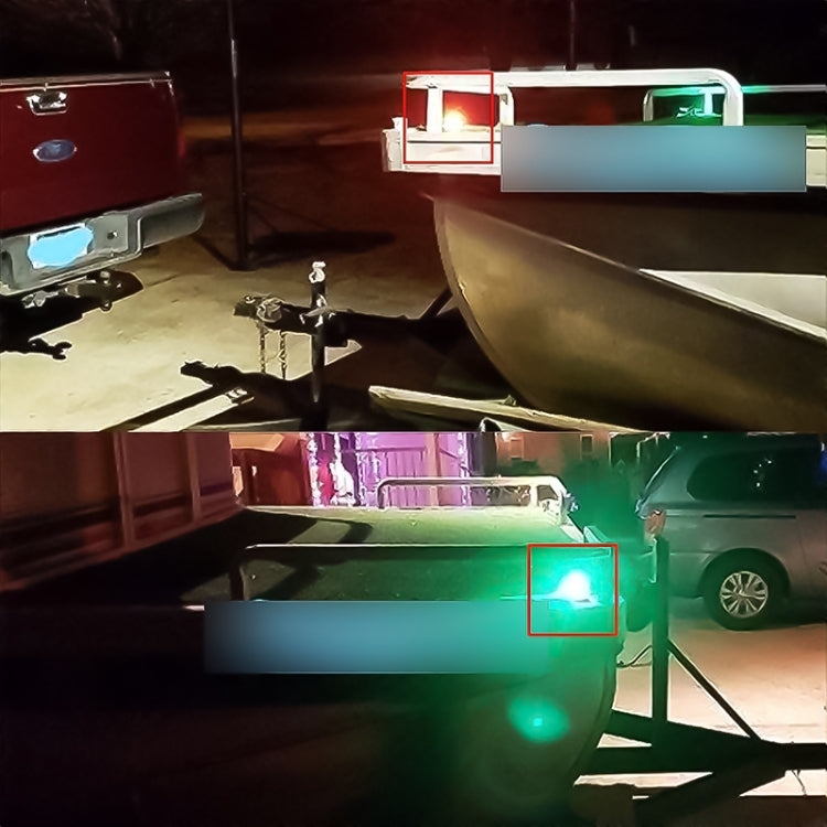 Marine LED side bow light mounted on boat with green illuminated lens in chrome housing