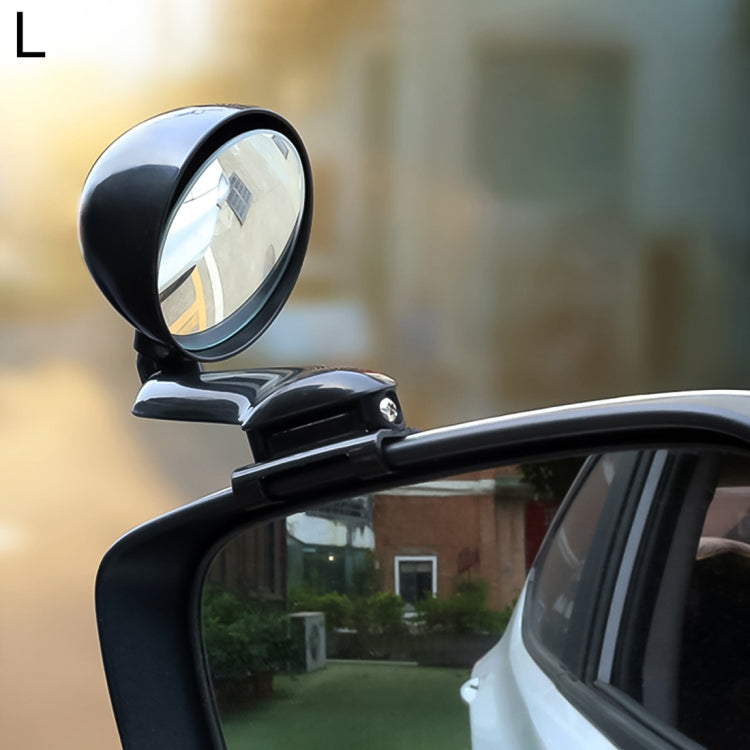 Black blind spot side mirror with round wide-angle lens and L marking