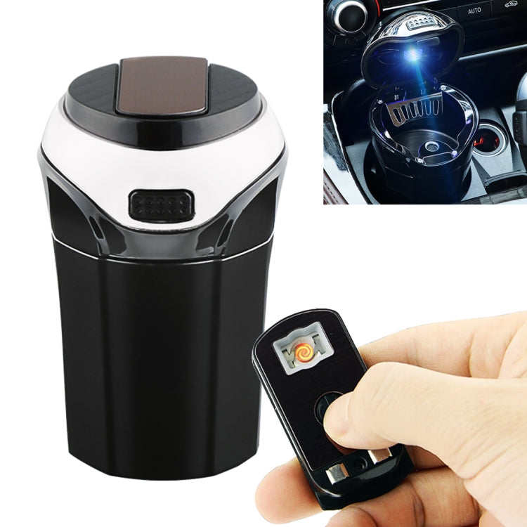 White car 2-in-1 detachable lighter and ashtray bin with flip cover and hand holding