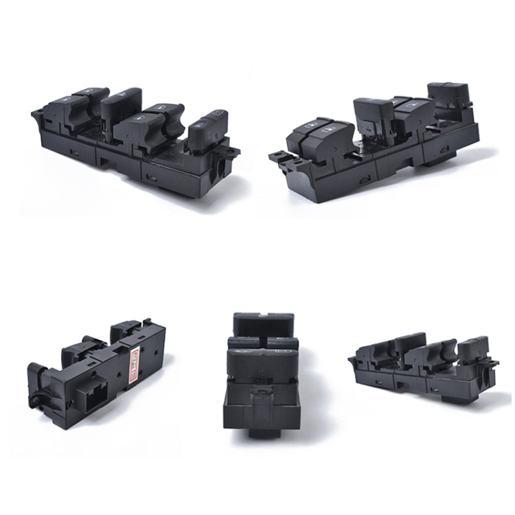 Car power window switch assembly in dark ABS, shown from multiple angles
