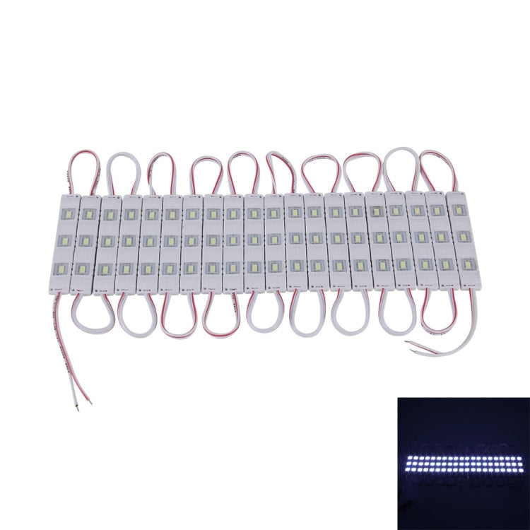 White LED sign light module strip with SMD LEDs and wired connector leads