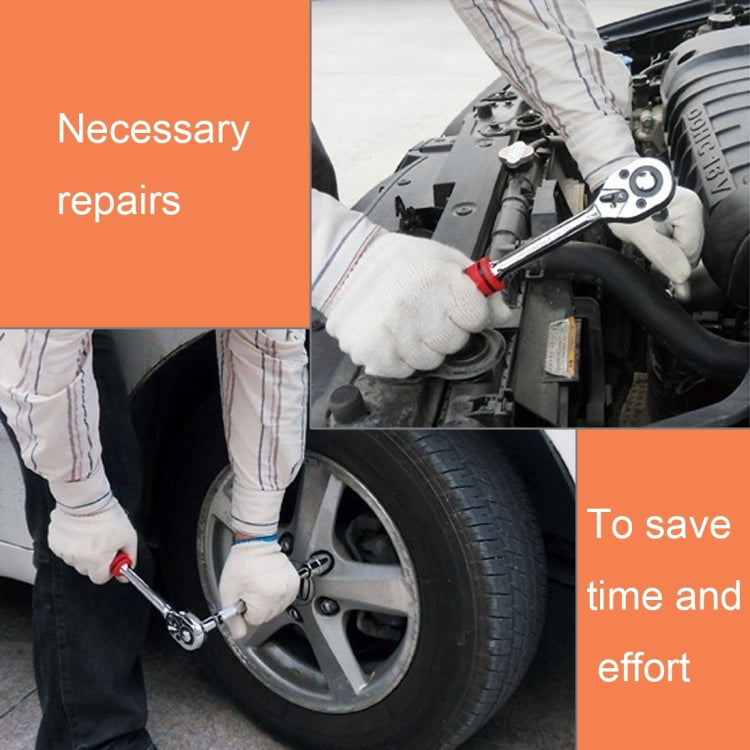 Mechanic using socket wrench on car wheel for repair and maintenance