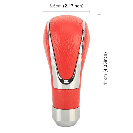 Red PU gear shift knob with chrome trim and textured top, silver bottom
