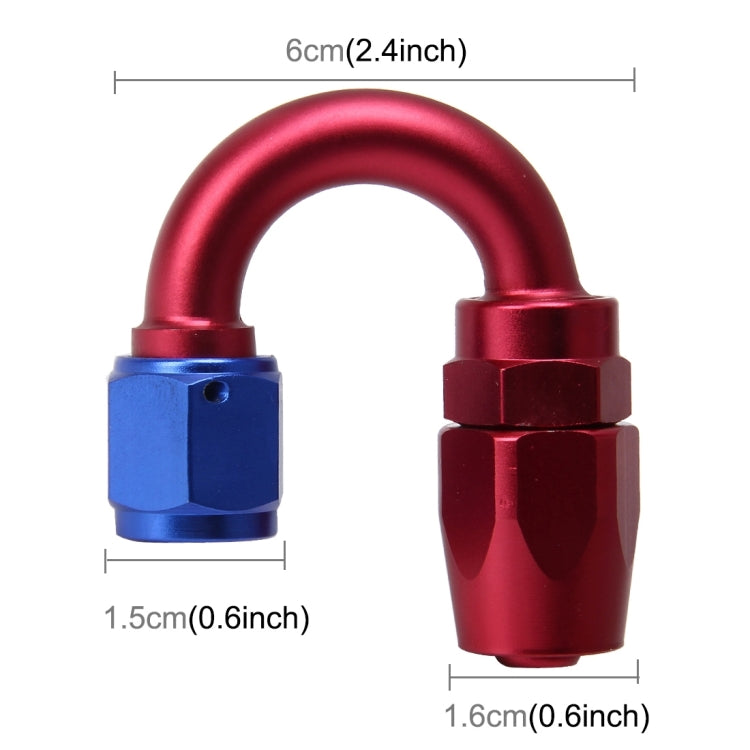 AN6 180-degree fitting dimensions: 6cm curve, 1.5cm blue and 1.6cm red ends