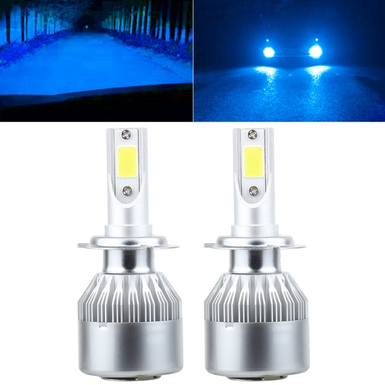 H7 LED headlight bulbs with COB chips, two silver units