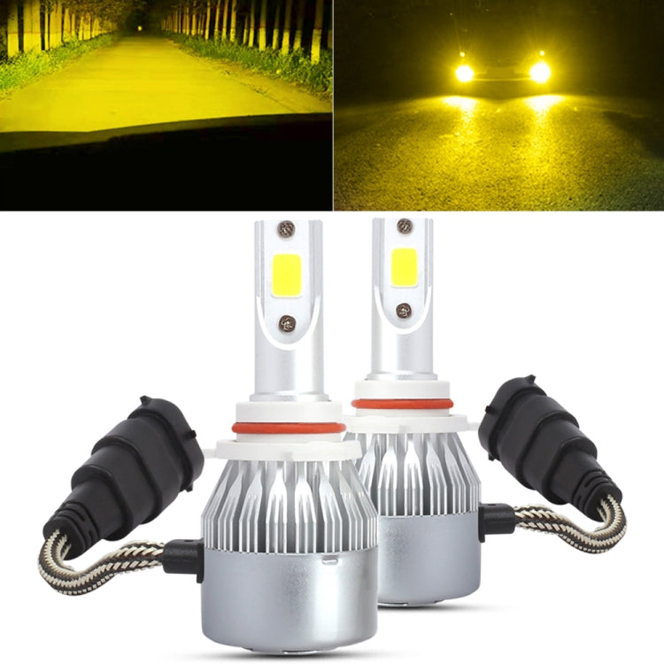 9006 LED headlight bulbs set for gold light, two COB lamps, aluminum heatsinks