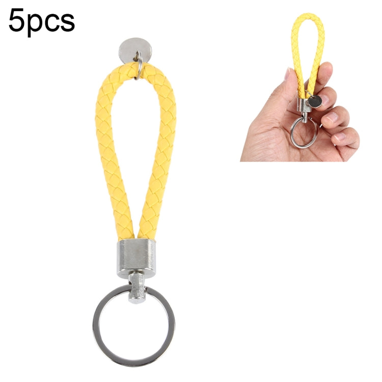 Yellow braided leather key ring holder with metal clasp and round key ring
