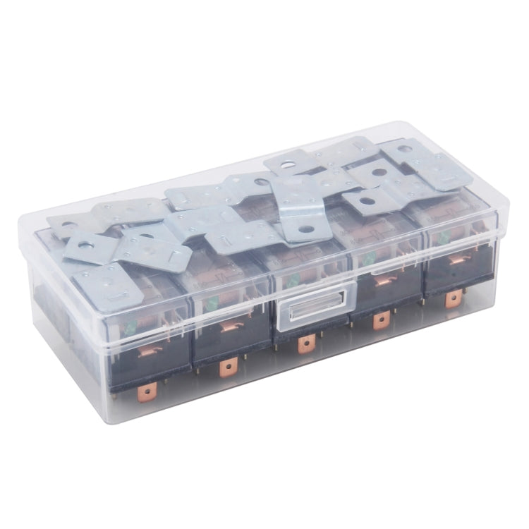 Waterproof 12V relay set in clear plastic organizer box with multiple modules