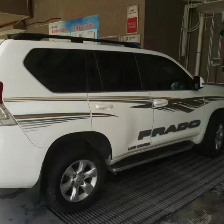 SUV side stripe decal set on door and rear quarter, gold and black metallic lines