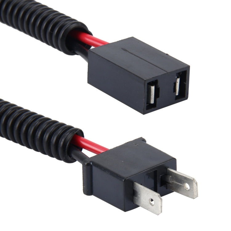 H7 conversion cable detail, black housing with two-pin metal spade and plug connectors
