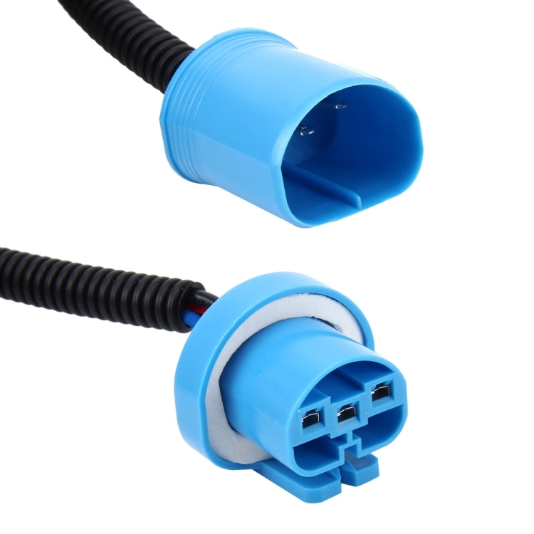 H13 HID headlight adapter cables, close-up of blue socket connectors and pins