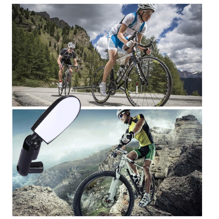 Two mounted mini bicycle rear-view mirrors on bikes for rear visibility